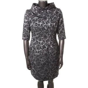 B MICHAEL NEW B/W Embroidered Knee-Length Elbow Sleeves Plus Dress 16 - Picture 1 of 3