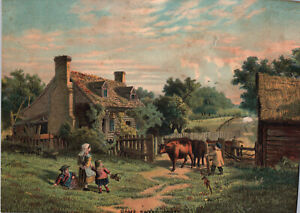 Lithograph print "Home Sweet Home" Victorian era- 18th Century Farm Scene