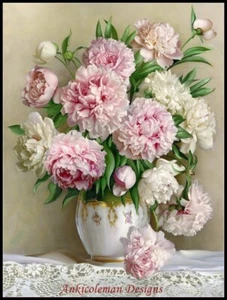 Peony Flowers III - Counted Cross Stitch Patterns - Color & BW Symbols - Picture 1 of 2