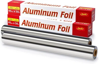 SHEFA Pack of 2 Heavy Duty Kitchen Aluminum Foil 45cm x 50m 18 Micron for Food,