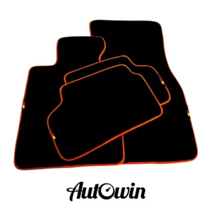 AutoWin Brand Black Floor Mats for BMW X5 Series F15 SUV (2013-2018) Orange Trim - Picture 1 of 13