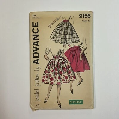 Vtg Advance 9156 Sewing Pattern Full Skirt Pleated or Gathered Waist 26 COMPLETE - Image 1 of 4