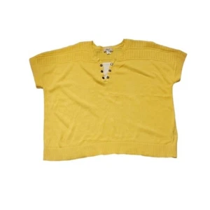 CJ Banks Suéter Amarillo Tejido Blanco Escote Mangas Cortas Talla Grande 3X - Imagen 1 de 8