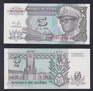 Banconota Zaire 5 nouveaux makuta 1993 P.-48 FDS/UNC - Picture 1 of 1