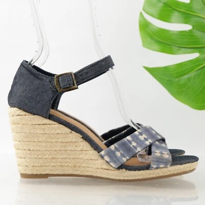 Sandalia TOMS Sienna para mujer talla 8,5 azul denim cuña alpargata correa para el tobillo Foto 1 de 4