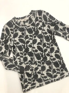 Women's LOFT Sz XSP Gray Floral Print Wool Blend Crewneck Sweater Top - Picture 1 of 7