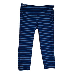 Athleta Chaturanga Cropped Leggings Size S Navy Blue Striped Capri Length - Picture 1 of 5