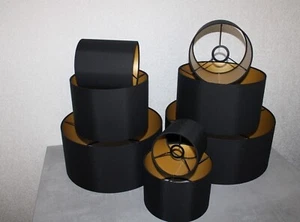 Stehlampe Lampenschirm Schwarz Gold Matt Ersatzschirm E14 E27 E 27 Stoff Schirm - Bild 1 von 6