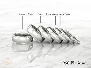 Solid 950 Platinum MILGRAIN EDGE Wedding Band Ring - Comfort Fit Polished New - Picture 1 of 10