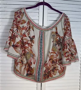 Blusa Jealous Tomato Hombro Descubierto Manga Volantes Floral Tropical BoHo - Imagen 1 de 7