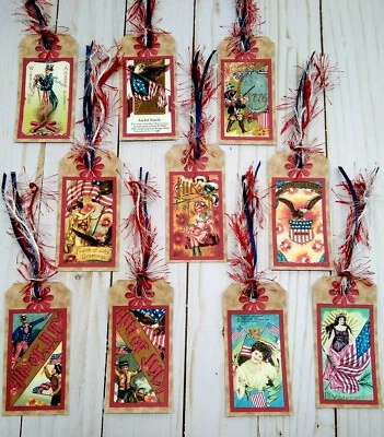 10 Estilo Vintage Cuatro de Julio~Hecho a Mano~Etiquetas de Regalo~Libros de Recortes~Artesanías~Planificadores Foto 1 de 2