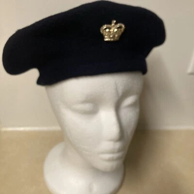 Vintage 1953 Luton Knitting Beret Navy Blue With Crown Pin Royal Army? Navy? - Image 1 of 4