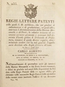 Regie Lettere Patenti - Stabilisce istanze ed Prefettura Marina Mercantile 1838 - Picture 1 of 1
