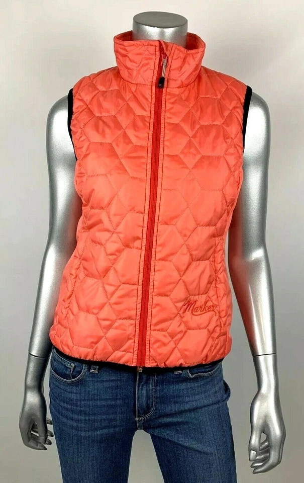Marker 女式背心 S 滑雪 户外 绗缝 珊瑚红色 Puffer 全拉链模拟颈部 — 第 1/4 张图片