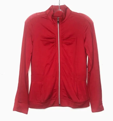 Jaqueta de cauda feminina XS malha vermelha inserção zíper completo elástico tênis de golfe ativo - Imagem 1 de 4