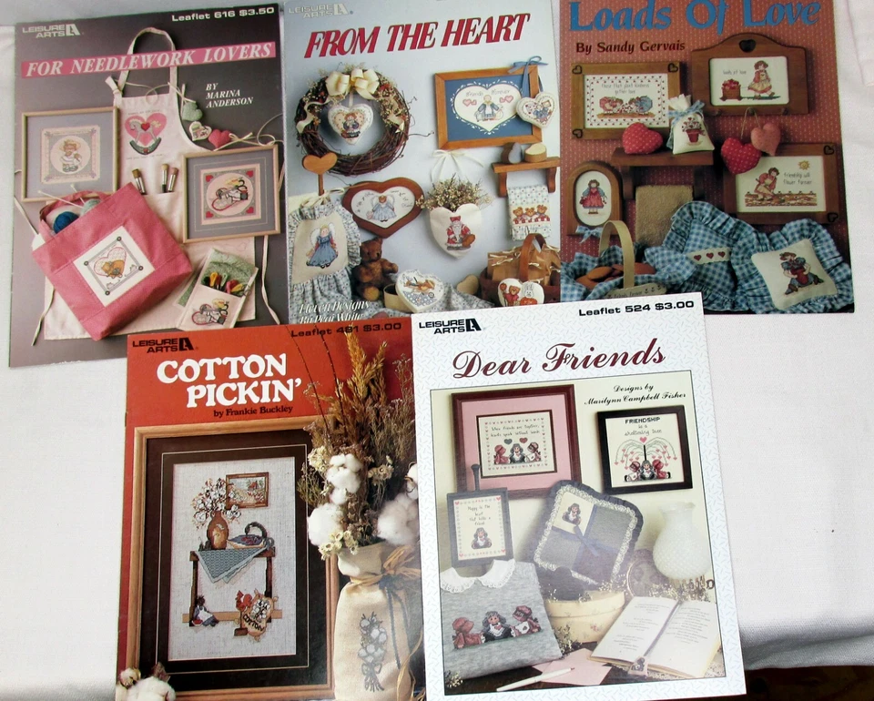 Lot 5 Vintage Cross Stitch Pattern Booklets Heart Love Cotton Pickin Heart Lover - Image 1 of 1