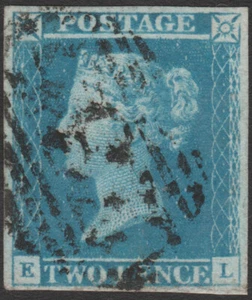 1841 ES11 SG14 2d BLUE PLATE 3 FINE USED 4 MARGINS CONSTANT VARIETY (EL) - Imagen 1 de 2