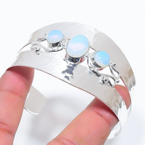 VALENTINO Bracciale regolabile in argento sterling 925 fatto a mano con pietre preziose opalite lattea
