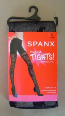 NUEVO CON ETIQUETAS $38 SPANX Talla C MALLAS AJUSTADAS DE ENCAJE FLORAL MOLDEADORAS MEDIO MUSLO Negras 20297R Foto 1 de 4