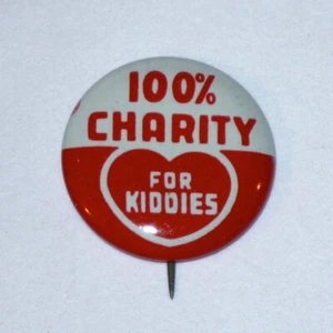 Vintage 1950s 100% CHARITY for KIDDIES Button PIN! Red & White Heart Pinback! - Picture 1 of 2