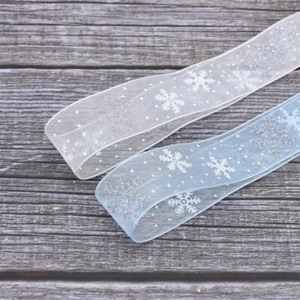 10 Yards Snowflake Pattern Mesh Ribbon DIY Chiffon Headwear Gift Box Decor Multi - Picture 1 of 9