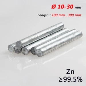 Ø 10-30 mm Pure Zinc Round Rod Zinc Electrode Sacrificial Anode 100mm 300mm Long - Picture 1 of 4