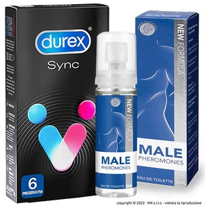 Profumo ai feromoni per sedurre Lei + Preservativi Durex Sync confezione da 6 - Foto 1 di 2