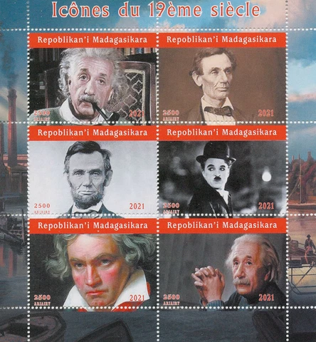 Madagascar 2021 MNH People Stamps Einstein Abraham Lincoln Beethoven 6v M/S Cover