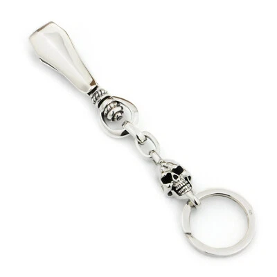 Llavero de plata de ley 925 para hombre calavera de motociclista gótico clip para cinturón 9T013D Foto 1 de 4
