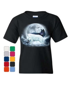 Yin & Yang Wolves Youth T-Shirt Animals Wildlife Nature Wolf Pack Moon Kids Tee - Picture 1 of 8