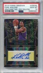 Grabado eléctrico Panini Obsidian Volcanic 2019 amarillo Karl Malone automático 3/10 PSA 10 - Imagen 1 de 1