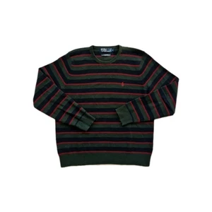 Vintage Polo Ralph Lauren Herren Lammwolle Rundhals Pullover Grün Gestreift. " Große - Bild 1 von 13