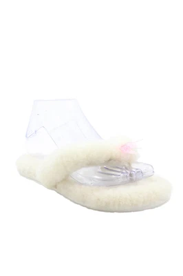 Sandalias Ugg Mujer Lazo Tanga Pelusa Chanclas Blanco Rosa Talla 4 Foto 1 de 4