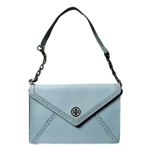 Bolso clutch Tory Burch azul pastel con cadena hombro cuero y logo vintage - Imagen 1 de 11