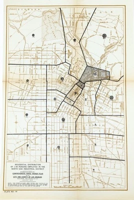 1925  LOS ANGELES  Map ORIGINAL RAPID TRANSIT PLAN - RESIDENT DISTRIBUTION - Image 1 of 4