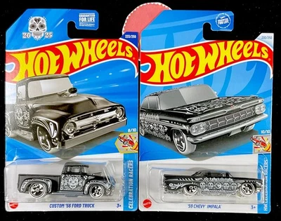 Camión Ford Chevy Impala Hot Wheels '56, Día de los Muertos Día de los Muertos Negro Foto 1 de 4