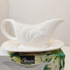 2 Piece GRAVY BOAT, Gibson Housewares,fine Ceramic 1  3/4 Cup. - Picture 1 of 14