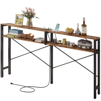 Mesa consola con toma de corriente, mesa de sofá larga con estantes y de... Foto 1 de 4