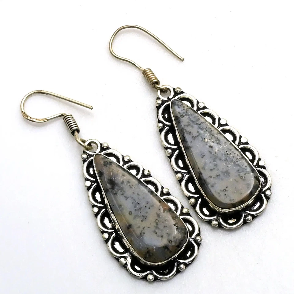 Pendientes colgantes hechos a mano con piedras preciosas de ópalo dendrita miel joyería 1,8" AE-88746 Foto 1 de 1