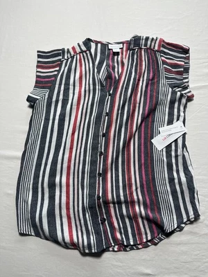 Blusa Liz Claiborne Mujer Multicolor Cuello en V Botón Frontal Manga Gorra Talla S Nueva con Etiquetas Foto 1 de 4