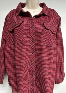 Duluth Trading Co Women's Plus 3X Flannel Red Blk Houndstooth Button Down Shirt - Picture 1 of 9