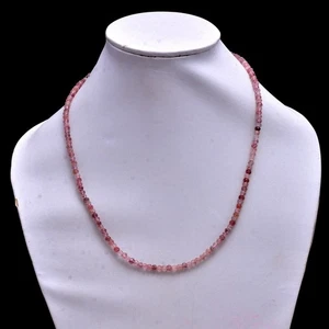 Strawberry Quartz Faceted Rondelle Beads Necklace, 3.5-4 MM Pink Strawberry Gems - Picture 1 of 3