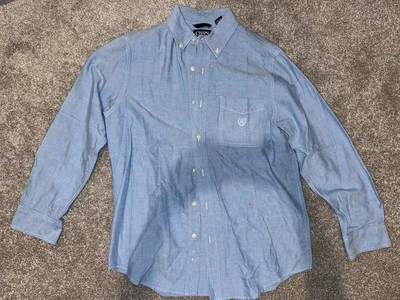 Chaps Men’s Small Button Up Collared Dress Shirt Blue Chambray Denim NWOT - Image 1 of 4