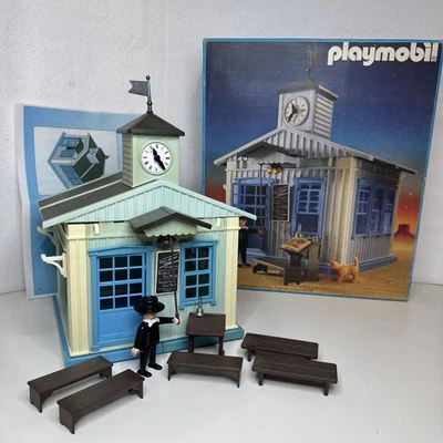 Vtg 1987 PLAYMOBIL #3767 WESTERN SCHOOLHOUSE CHURCH Original Box Nearly Complete - Image 1 of 4