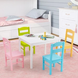 5 PCS Kids Wood Table Chair Set Activity Toddler Playroom Furniture Colorful - Picture 1 of 6