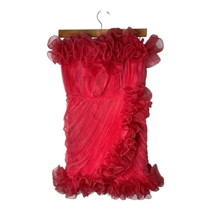 ASOS Pink Tulle Ruffle Strapless Mini Dress Zip Back Size 8 - Picture 1 of 7