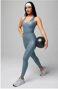 Fabletics Women’s Motion 365 Racerback Jumpsuit One Piece Stormcloud Shine Sz XL - Picture 1 of 11