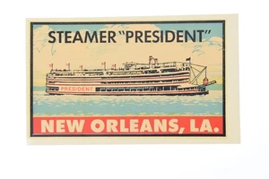 Vintage Souvenir Travel Decal New Orleans Steamer President Goldfarb - Picture 1 of 2