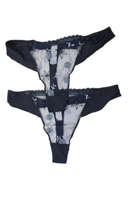 Conjunto de Tanga Simone Perele Mujer Bordada Floral Transparente Azul Marino Talla 5 Foto 1 de 4