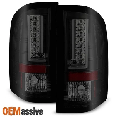Fits 2007-14 Chevy Silverado 1500 2500HD 3500HD Black Smoked LED Bar Tail Lights - Image 1 of 4